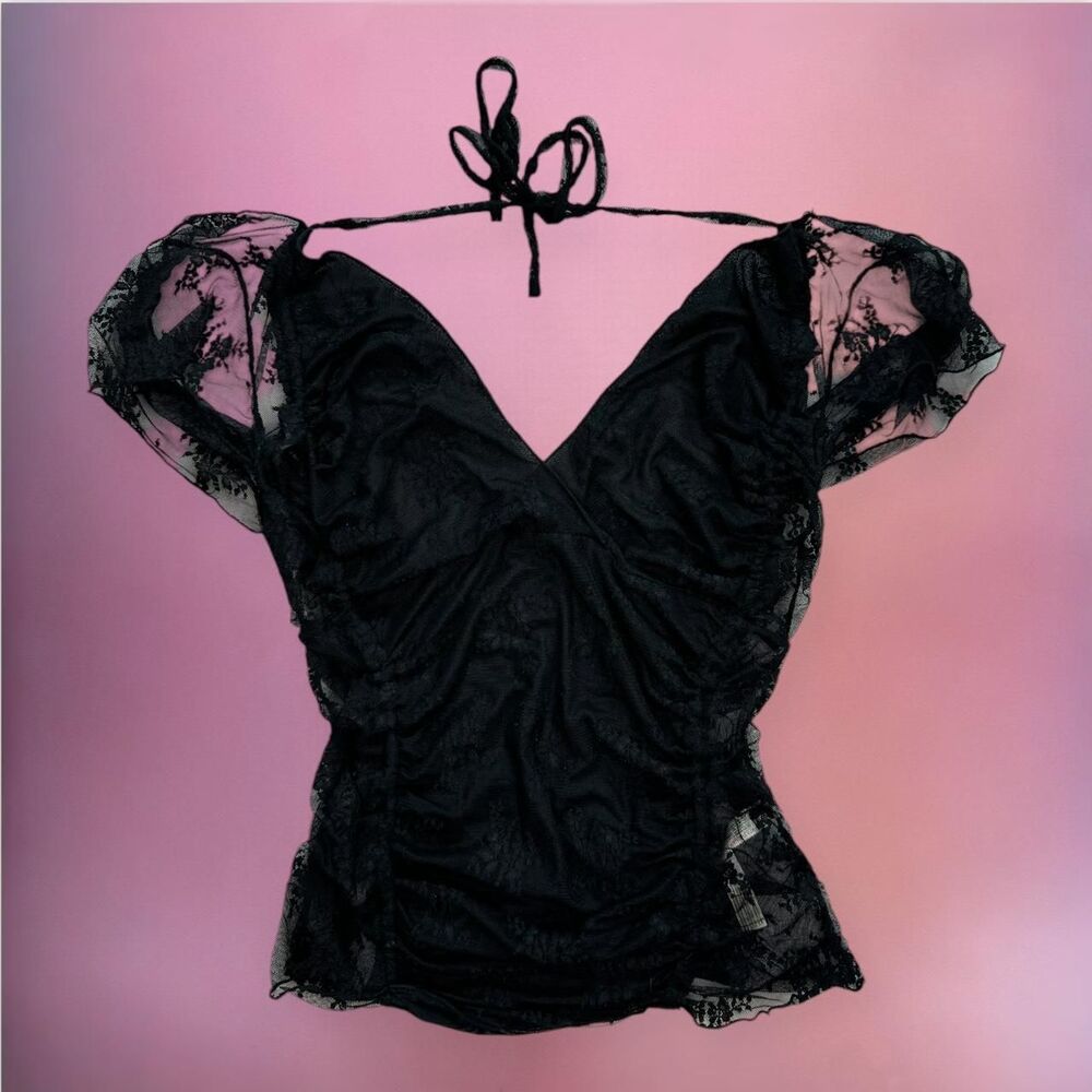 Free People new with tags black lace sheer fairy whimsy goth top - Picture 1 of 8